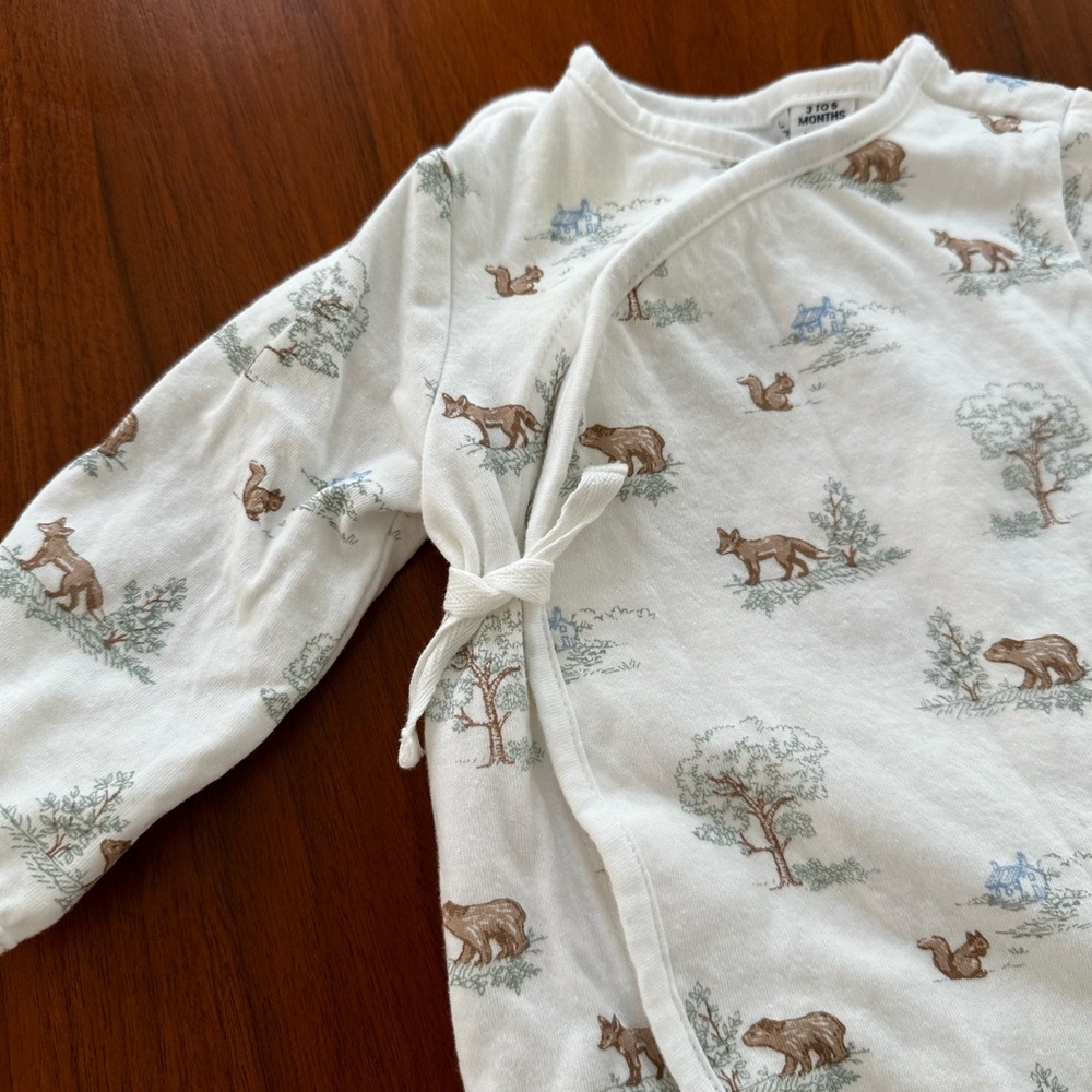 NWOT Janie & Jack woodland forest animals long kimono style footed onesie - Picture 2 of 8